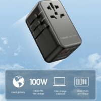 หัวแปลงปลั๊กไฟ Momax รุ่น 1-World I Dreamer PD 100W GaN 4 ports + AC Travel Adapter - สี Black