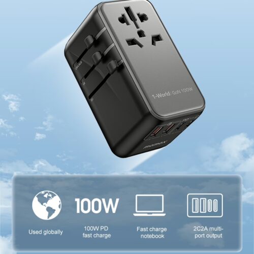หัวแปลงปลั๊กไฟ Momax รุ่น 1-World I Dreamer PD 100W GaN 4 ports + AC Travel Adapter - สี Black - Image 5