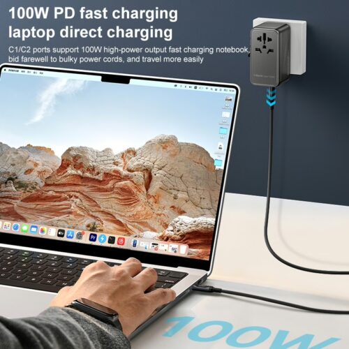 หัวแปลงปลั๊กไฟ Momax รุ่น 1-World I Dreamer PD 100W GaN 4 ports + AC Travel Adapter - สี Black - Image 6