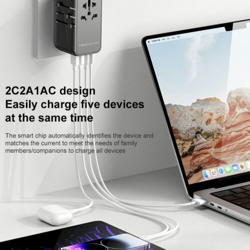 หัวแปลงปลั๊กไฟ Momax รุ่น 1-World I Dreamer PD 100W GaN 4 ports + AC Travel Adapter - สี Black - Image 8