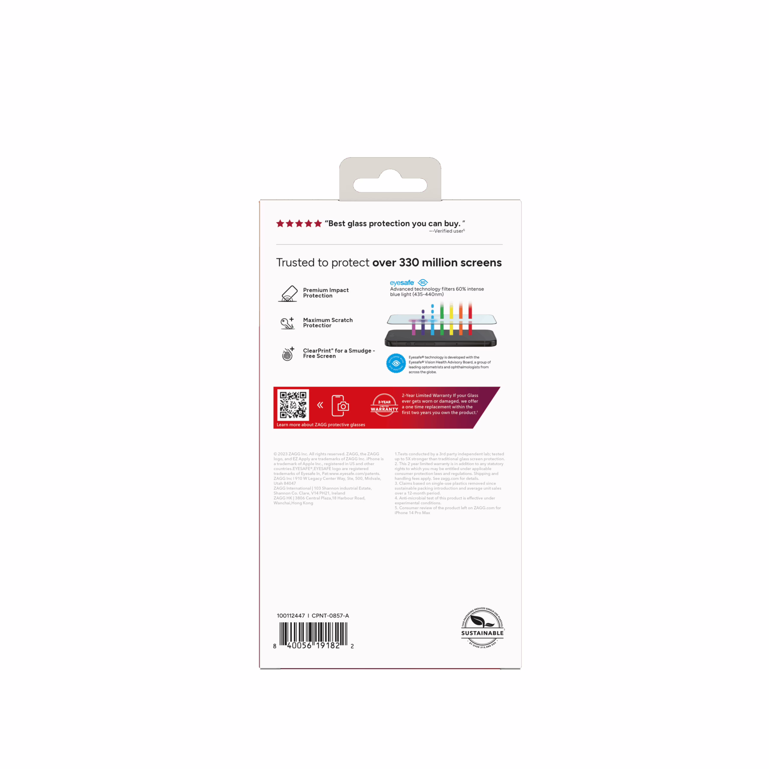 ZAGG รุ่น Glass Plus Vision Guard - ฟิล์มกระจก iPhone 15 Pro - สี Clear