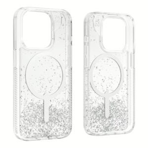 ZAGG รุ่น Essential Hampton Snap - เคส iPhone 15 Pro - สี Clear/Silver Glitter