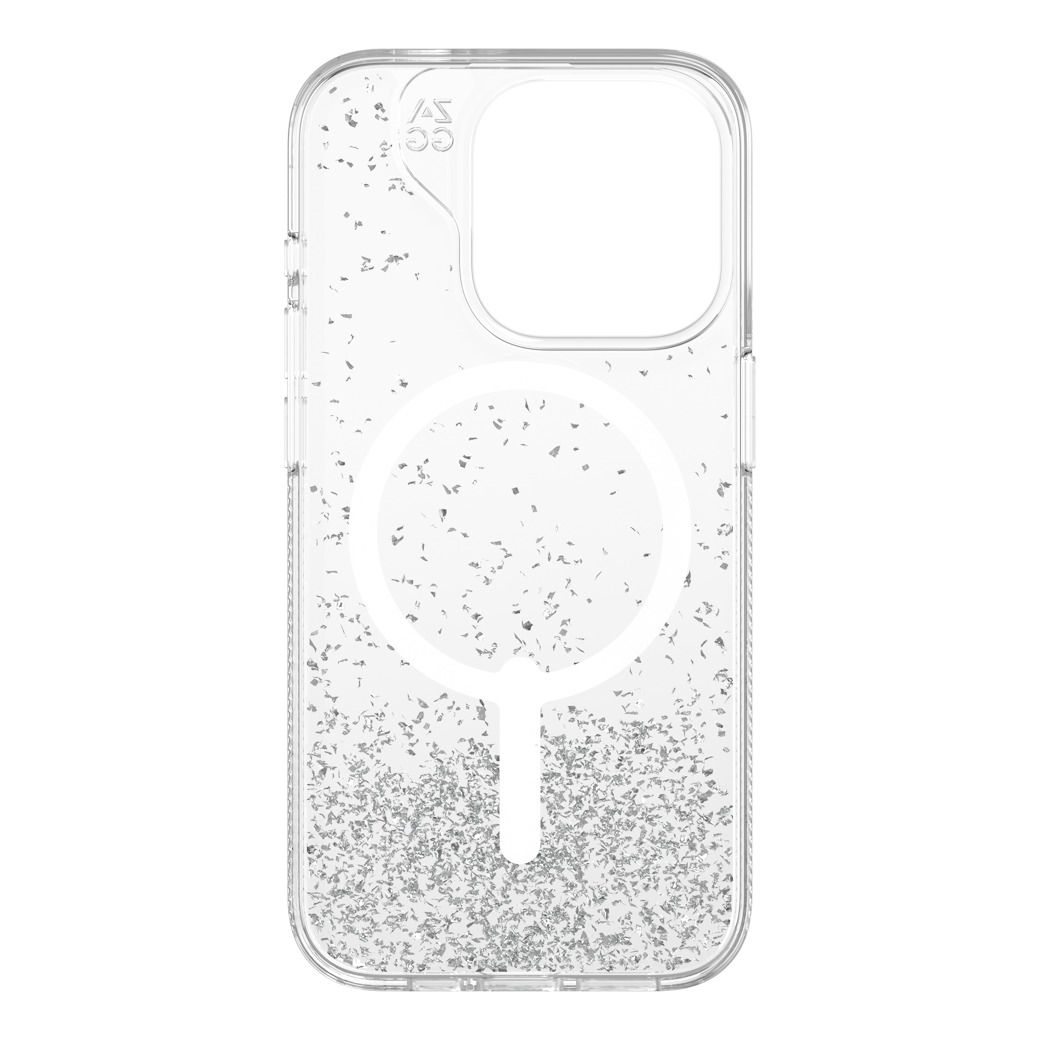 ZAGG รุ่น Essential Hampton Snap - เคส iPhone 15 Pro - สี Clear/Silver Glitter