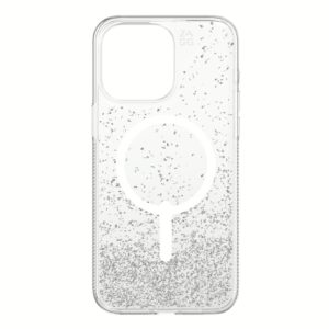 ZAGG รุ่น Essential Hampton Snap - เคส iPhone 15 Pro Max - สี Clear/Silver Glitter