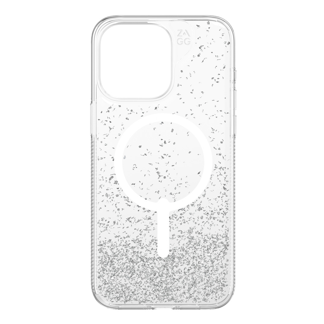 ZAGG รุ่น Essential Hampton Snap - เคส iPhone 15 Pro Max - สี Clear/Silver Glitter