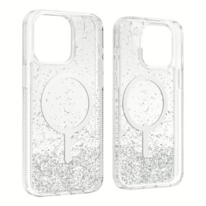 ZAGG รุ่น Essential Hampton Snap - เคส iPhone 15 Pro Max - สี Clear/Silver Glitter