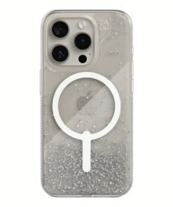 ZAGG รุ่น Essential Hampton Snap - เคส iPhone 15 Pro - สี Clear/Silver Glitter