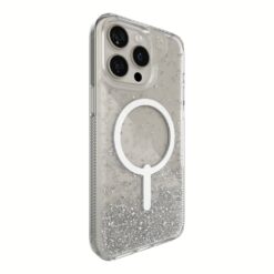 ZAGG รุ่น Essential Hampton Snap - เคส iPhone 15 Pro Max - สี Clear/Silver Glitter