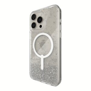 ZAGG รุ่น Essential Hampton Snap - เคส iPhone 15 Pro Max - สี Clear/Silver Glitter