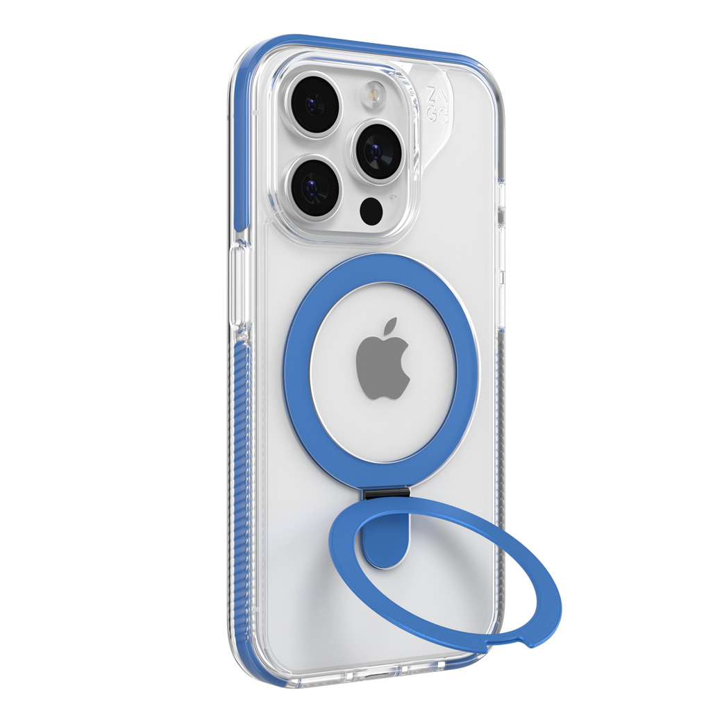 ZAGG รุ่น Santa Cruz Snap with Ring Stand - เคส iPhone 15 Pro Max - สี Clear/Blue 15 ZAGG รุ่น Santa Cruz Snap with Ring Stand - เคส iPhone 15 Pro Max - สี Clear/Blue