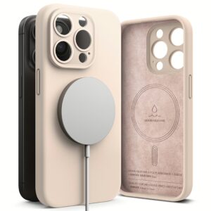 Ringke รุ่น Silicone Magnetic - เคส iPhone 15 Pro Max - สี Pink Sand