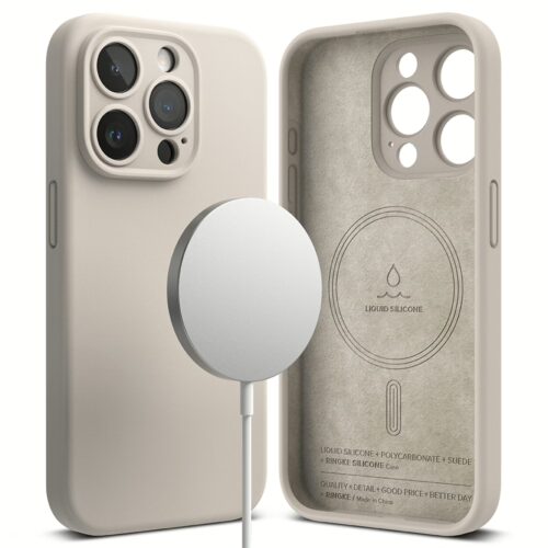 Ringke รุ่น Silicone Magnetic - เคส iPhone 15 Pro Max - สี Stone - Image 2