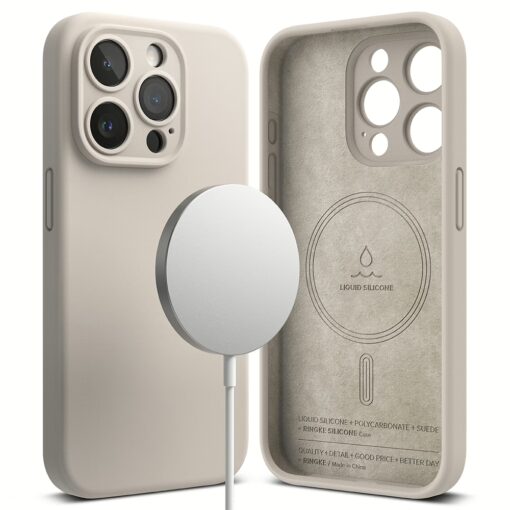 Ringke รุ่น Silicone Magnetic - เคส iPhone 15 Pro Max - สี Stone - Image 2