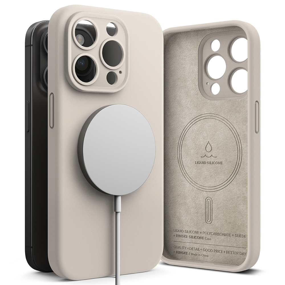 Ringke รุ่น Silicone Magnetic - เคส iPhone 15 Pro Max - สี Stone