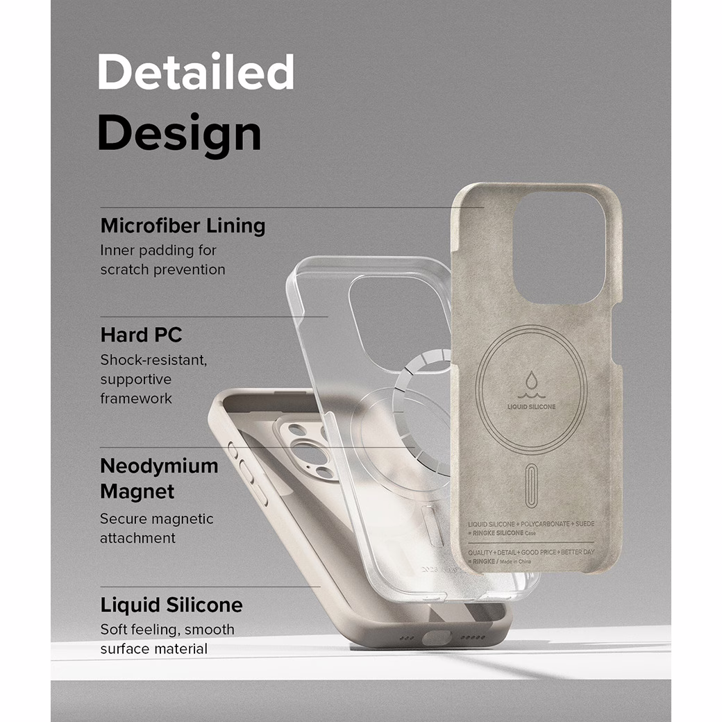 Ringke รุ่น Silicone Magnetic - เคส iPhone 15 Pro Max - สี Stone