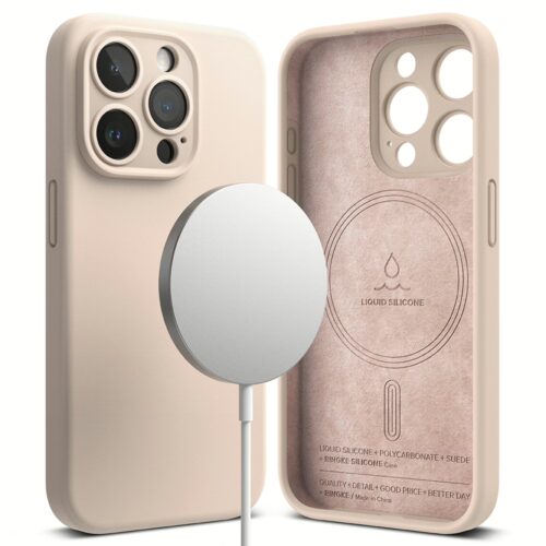 Ringke รุ่น Silicone Magnetic - เคส iPhone 15 Pro - สี Pink Sand - Image 3