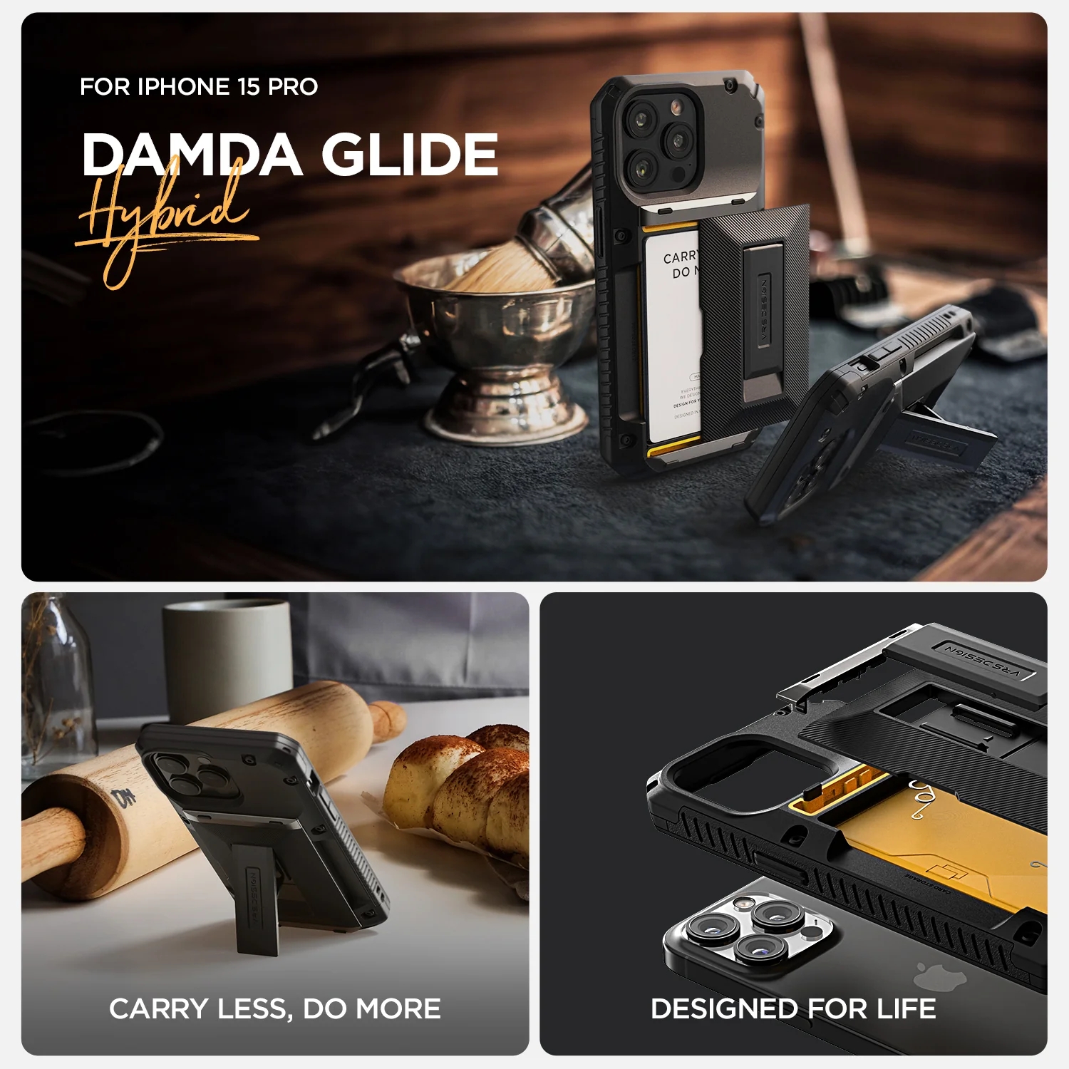 VRS รุ่น Damda Glide Hybrid - เคส iPhone 15 Pro - สี Black Groove