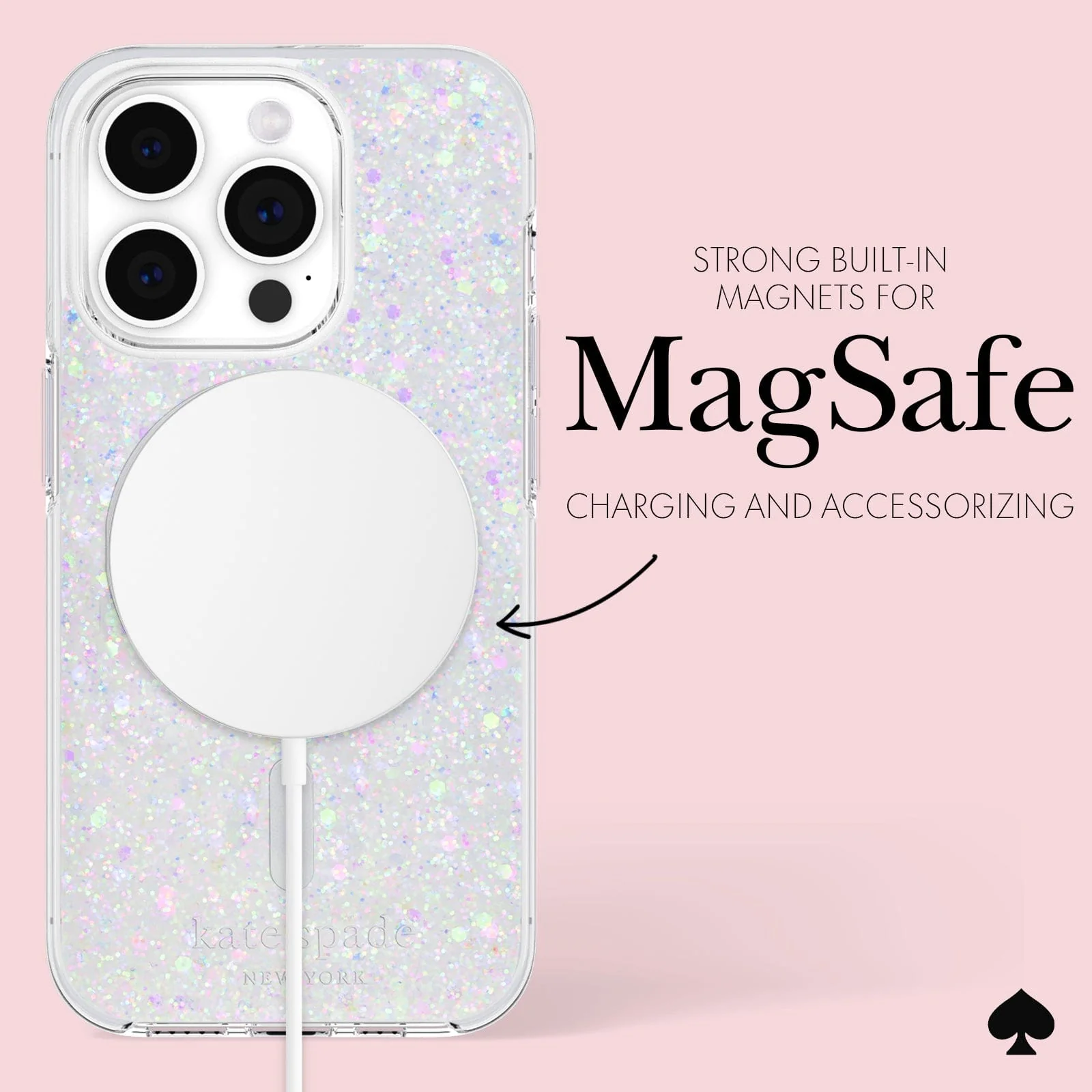 Kate Spade รุ่น Protective Case with MagSafe - เคส iPhone 15 Pro - สี Chunky Glitter Iridescent