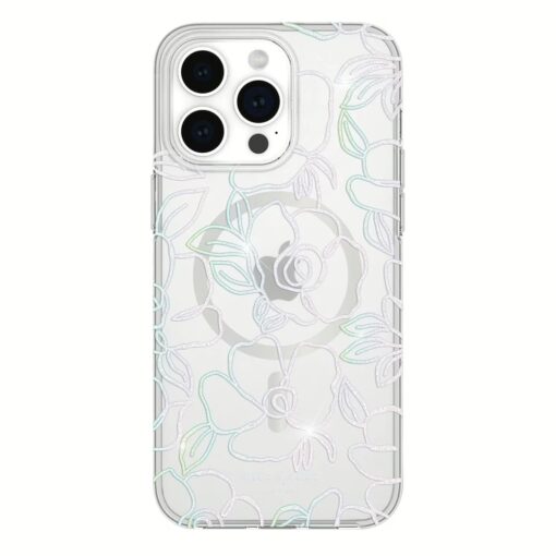Kate Spade รุ่น Protective Case with MagSafe - เคส iPhone 15 Pro Max - สี Modern Floral Glitter Silver
