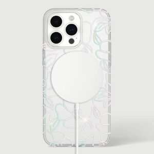 Kate Spade รุ่น Protective Case with MagSafe - เคส iPhone 15 Pro Max - สี Modern Floral Glitter Silver
