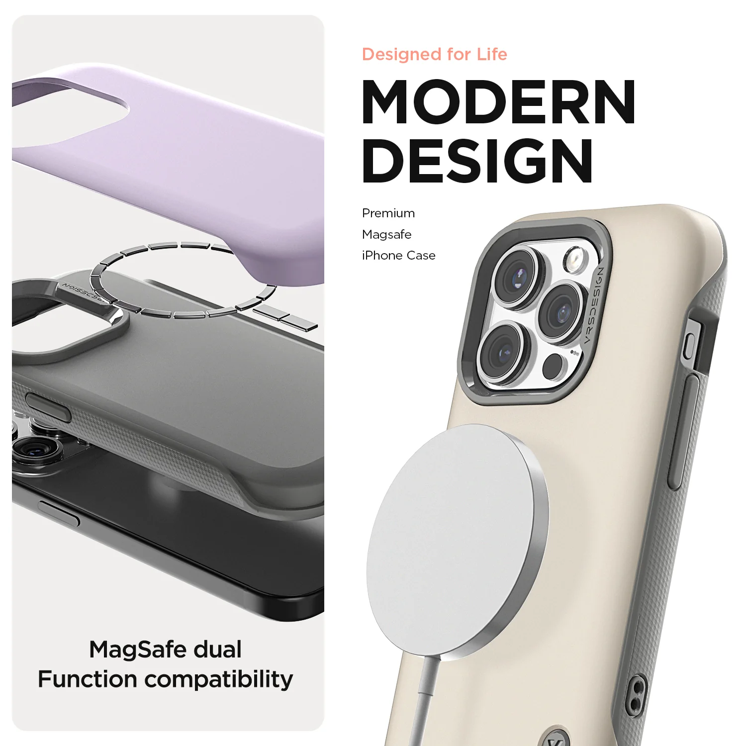 VRS รุ่น Magsafe Terra Guard Modern - เคส iPhone 15 Pro Max - สี Sand Stone Grey