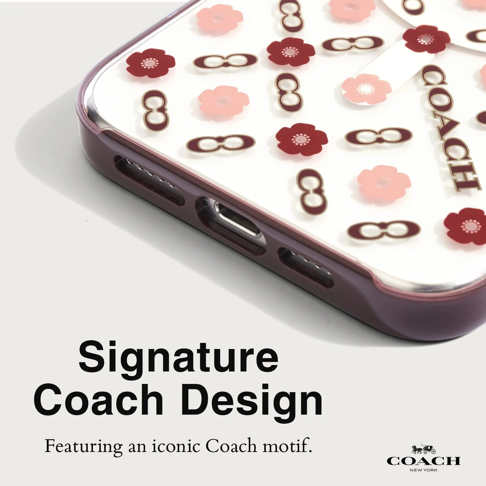 Coach รุ่น Protective with MagSafe - เคส iPhone 15 Pro - ลาย Tea Rose