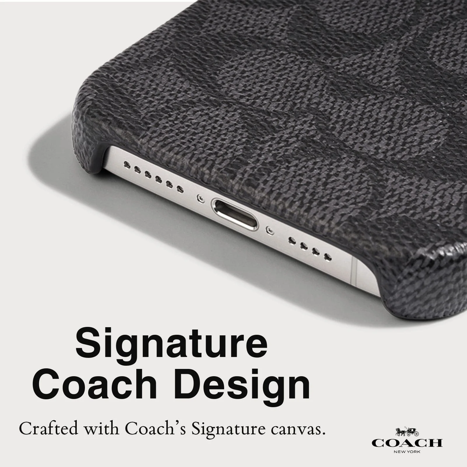 Coach รุ่น Slim Wrap - เคส iPhone 15 Pro - ลาย Signature C Charcoal