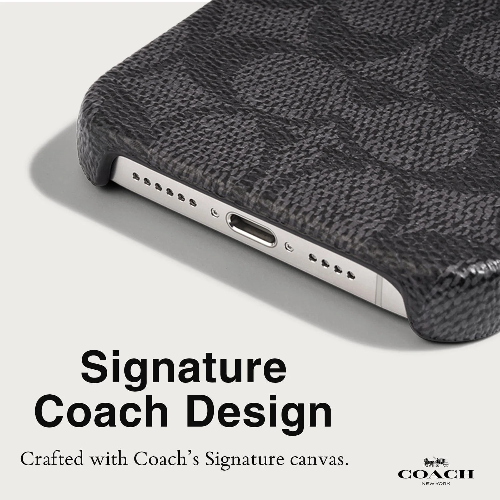Coach รุ่น Slim Wrap - เคส iPhone 15 Pro Max - ลาย Signature C Charcoal