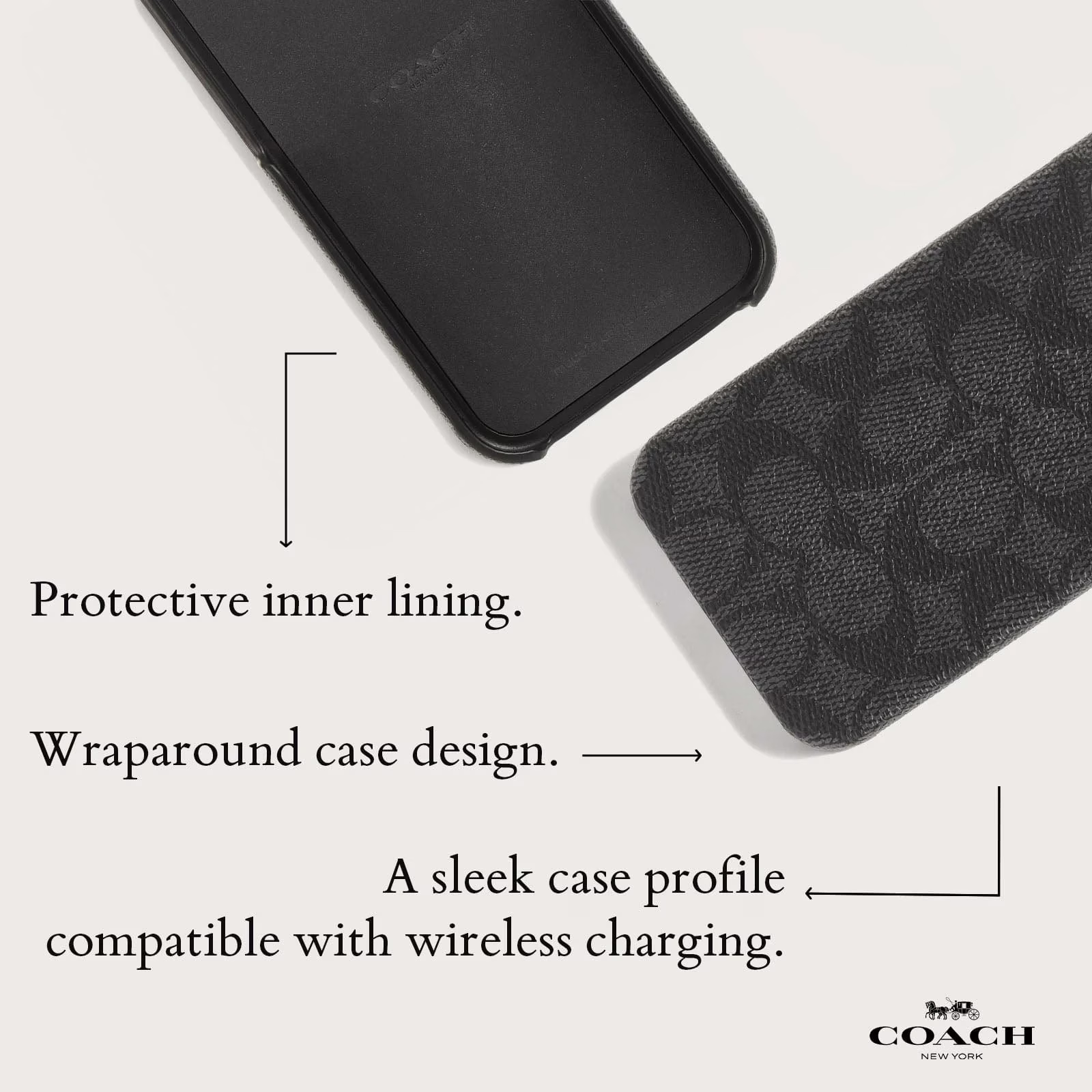 Coach รุ่น Slim Wrap - เคส iPhone 15 Pro Max - ลาย Signature C Charcoal