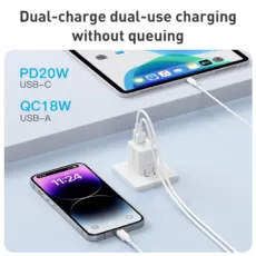 Momax หัวชาร์จ รุ่น ONE Plug อแดปเตอร์ 2 พอร์ต Type-C + USB Fast Charge 20W - สี White