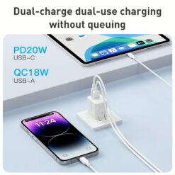 Momax หัวชาร์จ รุ่น ONE Plug อแดปเตอร์ 2 พอร์ต Type-C + USB Fast Charge 20W - สี White