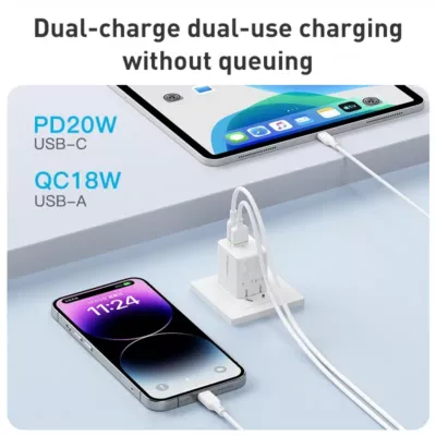 Momax หัวชาร์จ รุ่น ONE Plug อแดปเตอร์ 2 พอร์ต Type-C + USB Fast Charge 20W - สี White