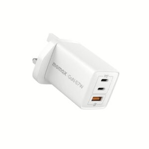 Momax หัวชาร์จ รุ่น ONE Plug อแดปเตอร์ GaN 3 พอร์ต Type-C + USB Fast Charge 10A 67W - สี White