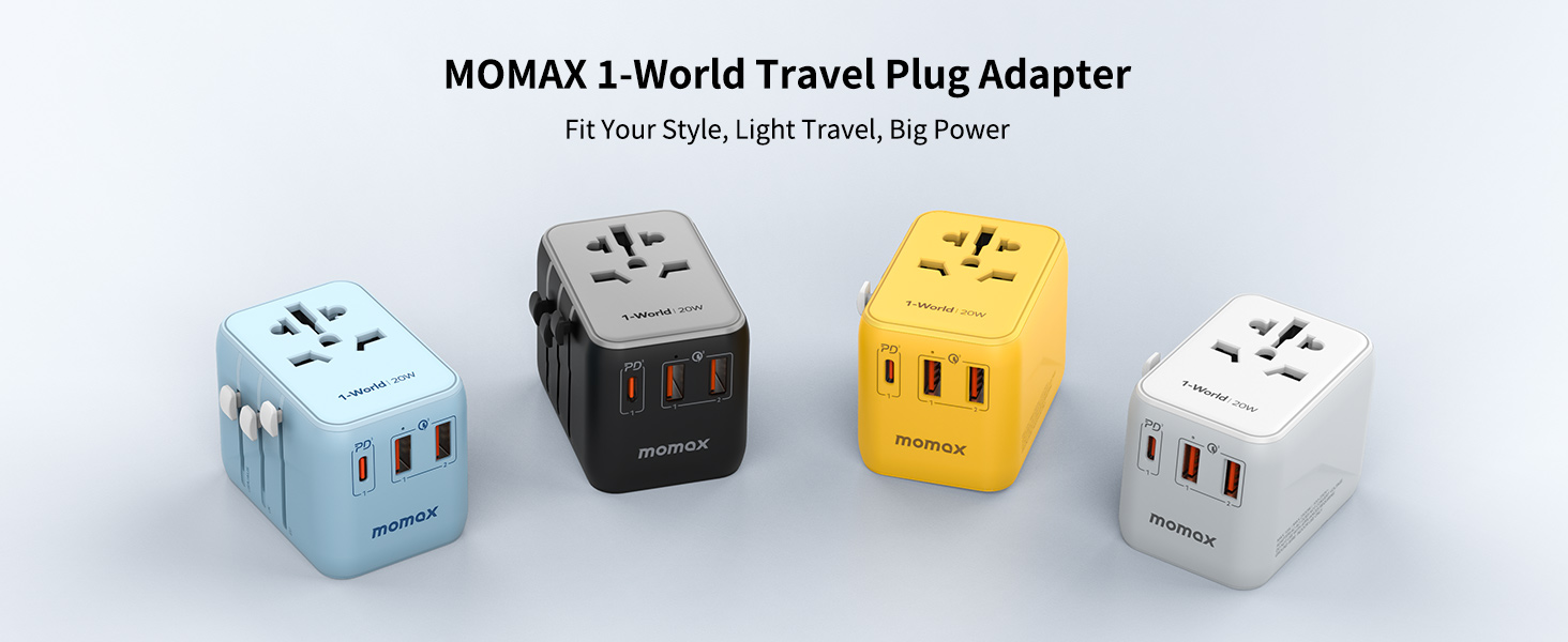 หัวแปลงปลั๊กไฟ Momax รุ่น 1-World 20W 3-port + AC Travel Adapter UA11 - สี Black