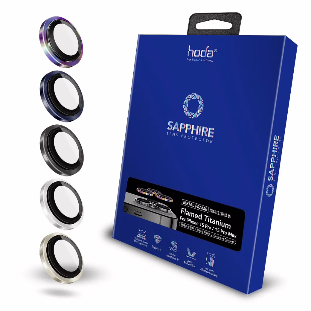 Hoda รุ่น Sapphire Lens Protector ขอบ Titanium - กระจกเลนส์กล้อง iPhone 15 Pro / 15 Pro Max