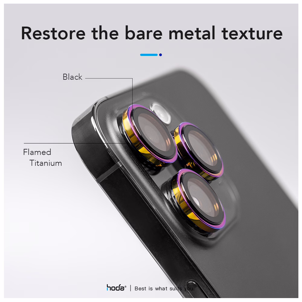 Hoda รุ่น Sapphire Lens Protector ขอบ Titanium - กระจกเลนส์กล้อง iPhone 15 Pro / 15 Pro Max