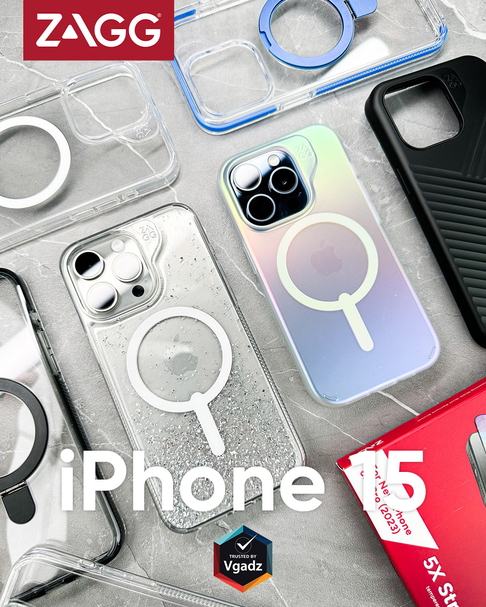 ZAGG รุ่น Essential Hampton Snap - เคส iPhone 15 Pro Max - สี Clear/Silver Glitter