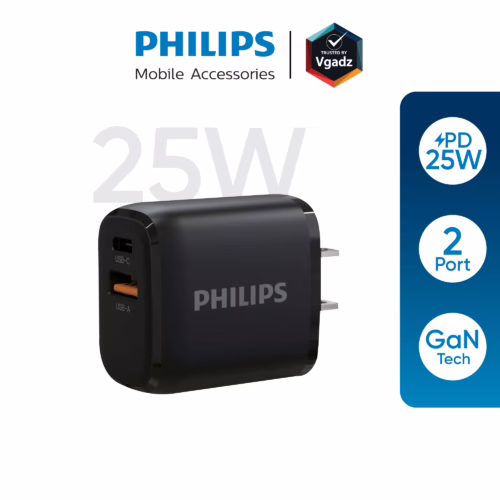 หัวชาร์จ Philips รุ่น PD25W Charger Adapter Dual Port - สี Black