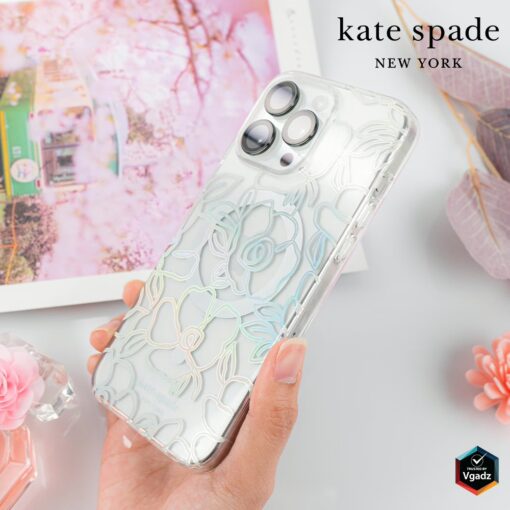Kate Spade รุ่น Protective Case with MagSafe - เคส iPhone 15 Pro - สี Modern Floral Silver - Image 12