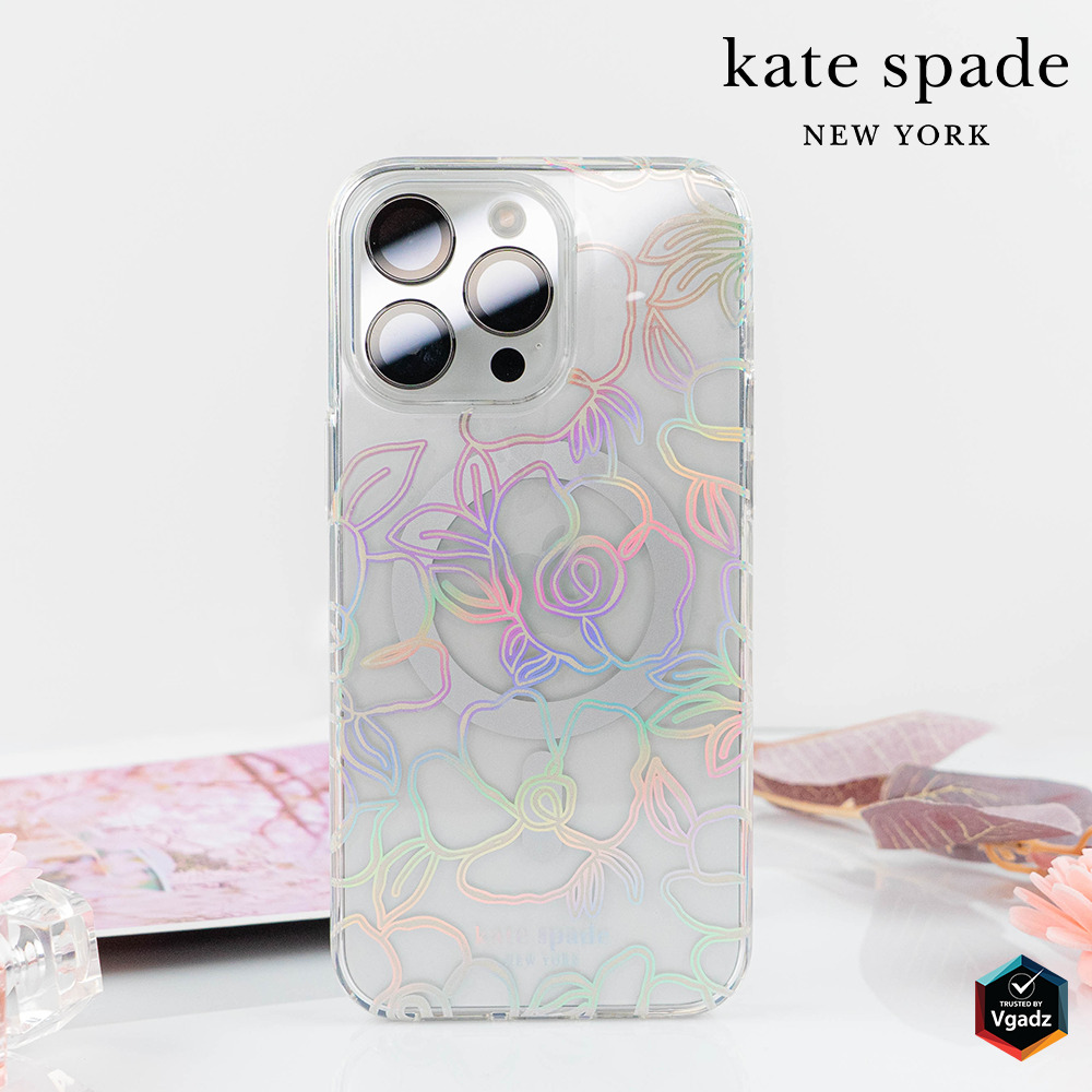 Kate Spade รุ่น Protective Case with MagSafe - เคส iPhone 15 Pro - สี Modern Floral Silver