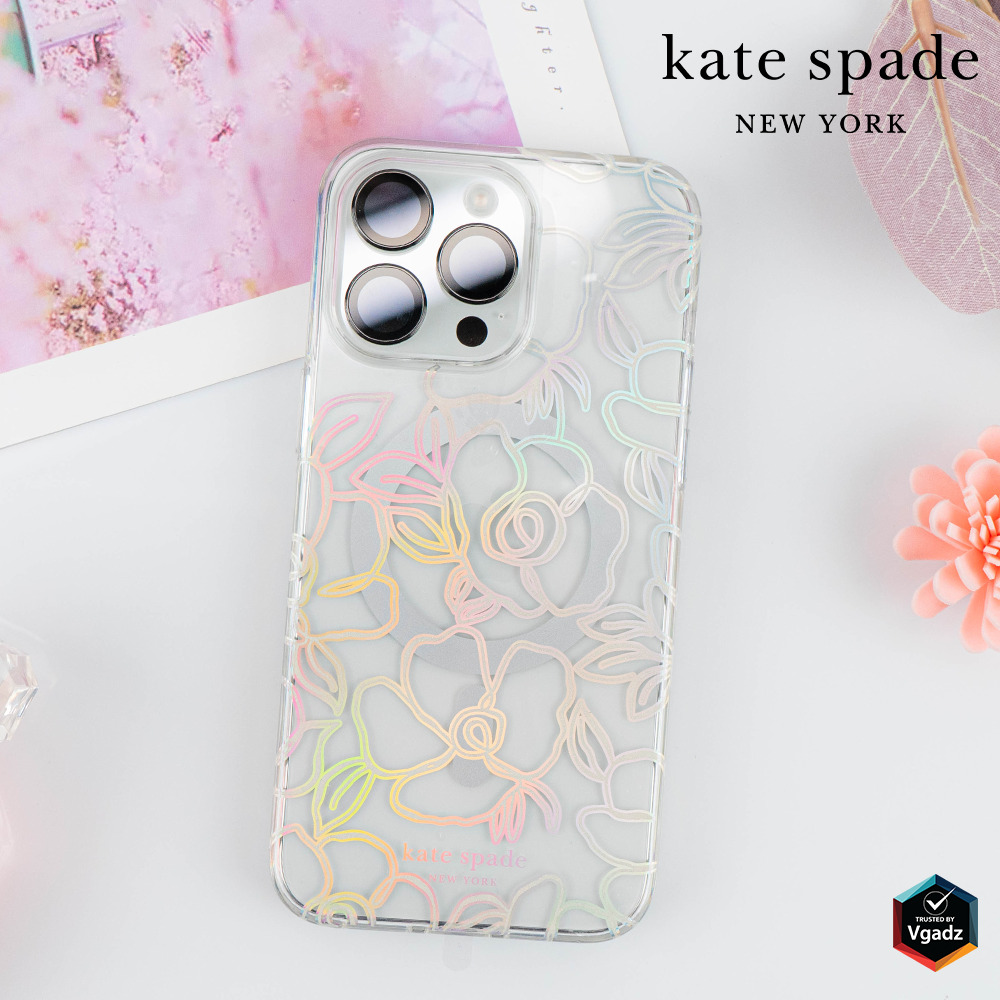 Kate Spade รุ่น Protective Case with MagSafe - เคส iPhone 15 Pro - สี Modern Floral Silver