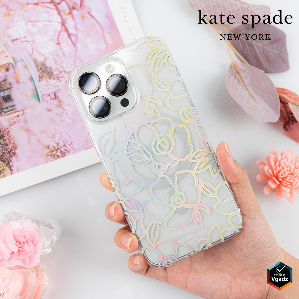 Kate Spade รุ่น Protective Case with MagSafe - เคส iPhone 15 Pro Max - สี Modern Floral Glitter Silver