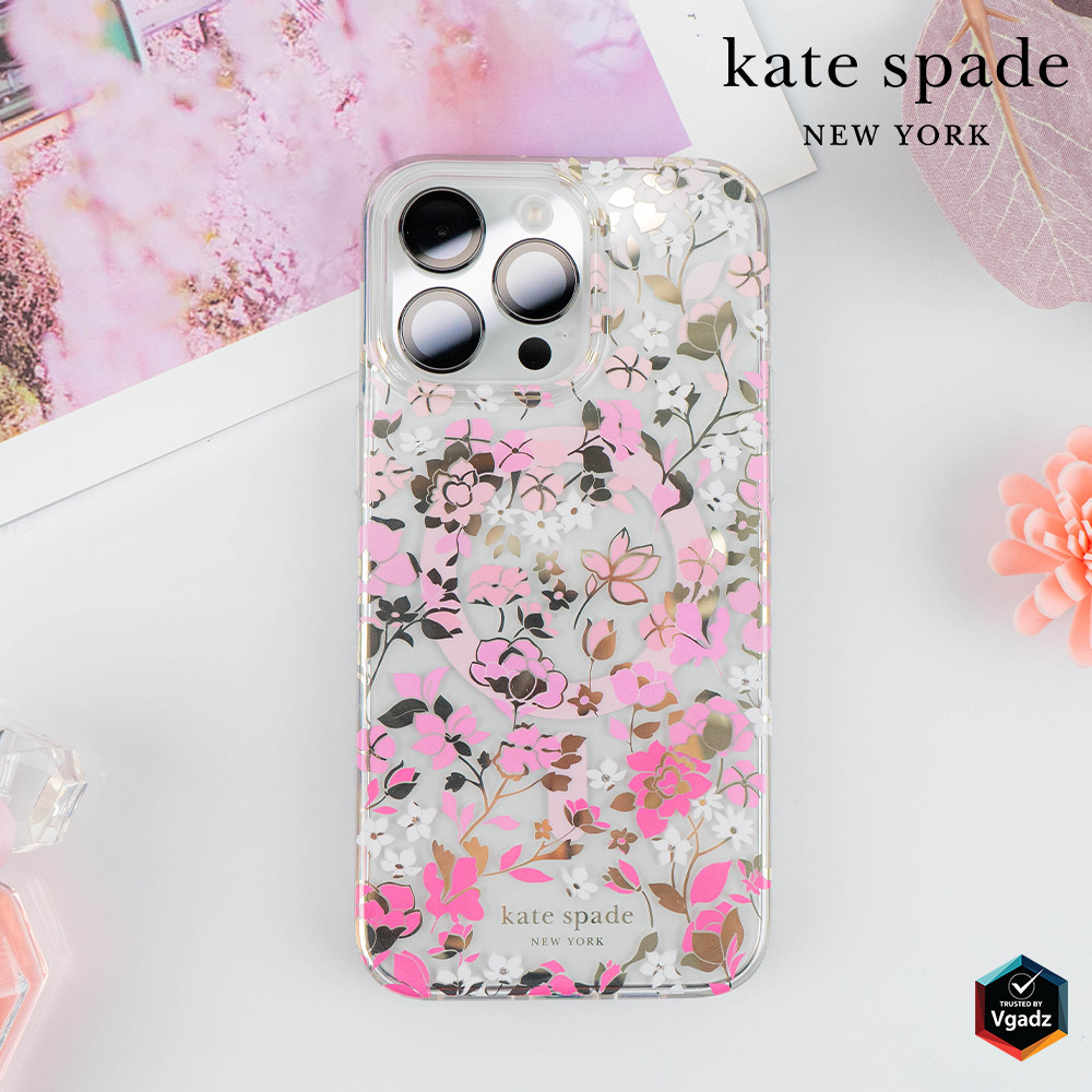 Kate Spade รุ่น Protective Case with MagSafe - เคส iPhone 15 Pro - สี Flowerbed Pink Ombre