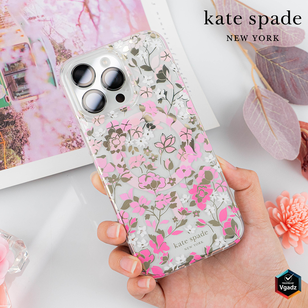 Kate Spade รุ่น Protective Case with MagSafe - เคส iPhone 15 Pro Max - สี Flowerbed Pink Ombre