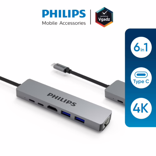 อุปกรณ์เชื่อมต่อ Philips รุ่น 6 in 1 Hub C to HDMI and RJ45 - สี Silver