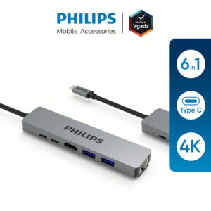 อุปกรณ์เชื่อมต่อ Philips รุ่น 6 in 1 Hub C to HDMI and RJ45 - สี Silver