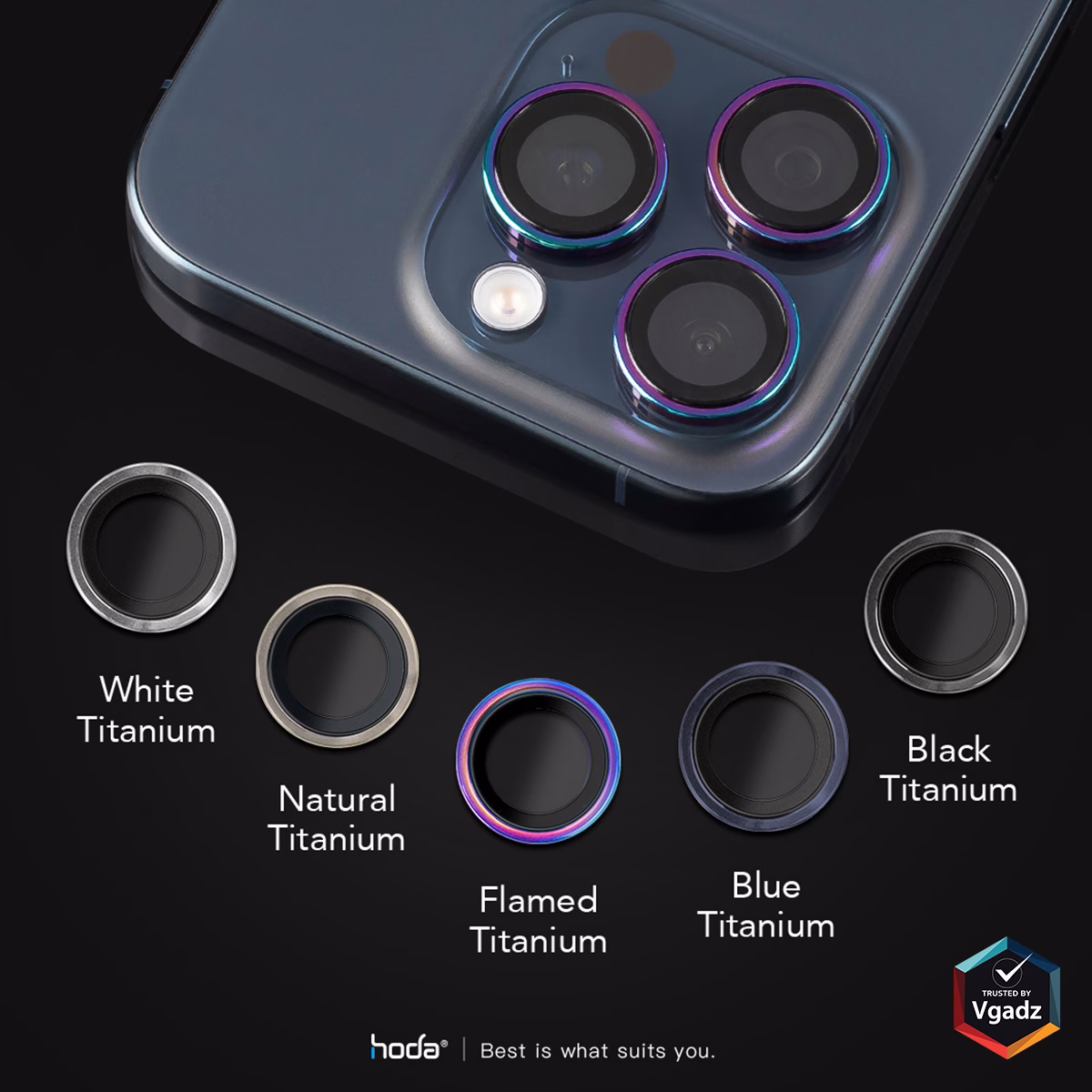 Hoda รุ่น Sapphire Lens Protector ขอบ Titanium - กระจกเลนส์กล้อง iPhone 15 Pro / 15 Pro Max
