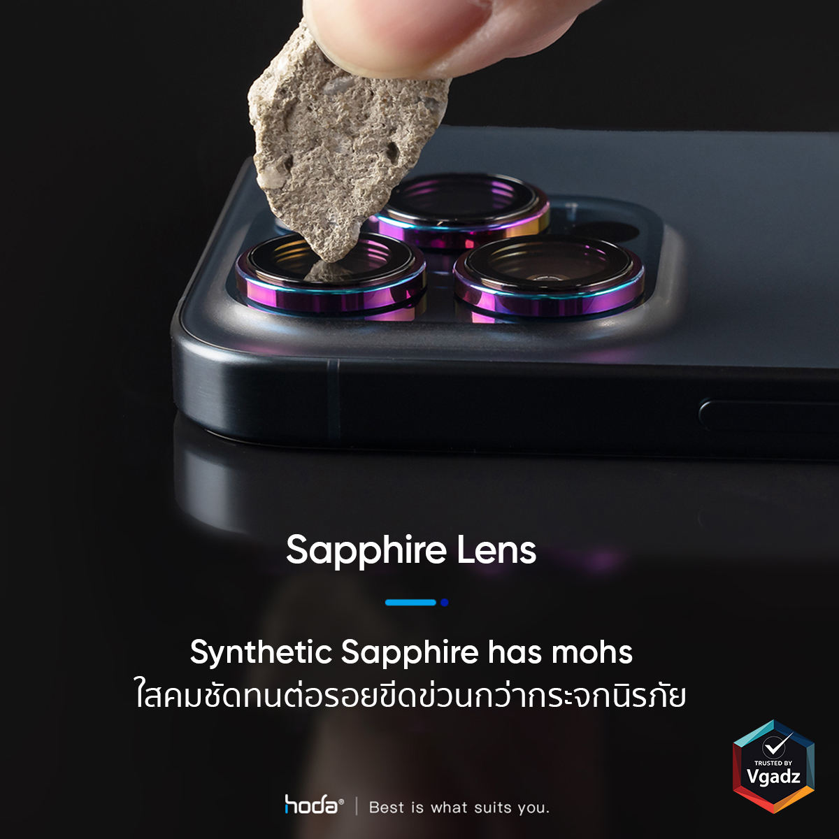 Hoda รุ่น Sapphire Lens Protector ขอบ Titanium - กระจกเลนส์กล้อง iPhone 15 / 15 Plus