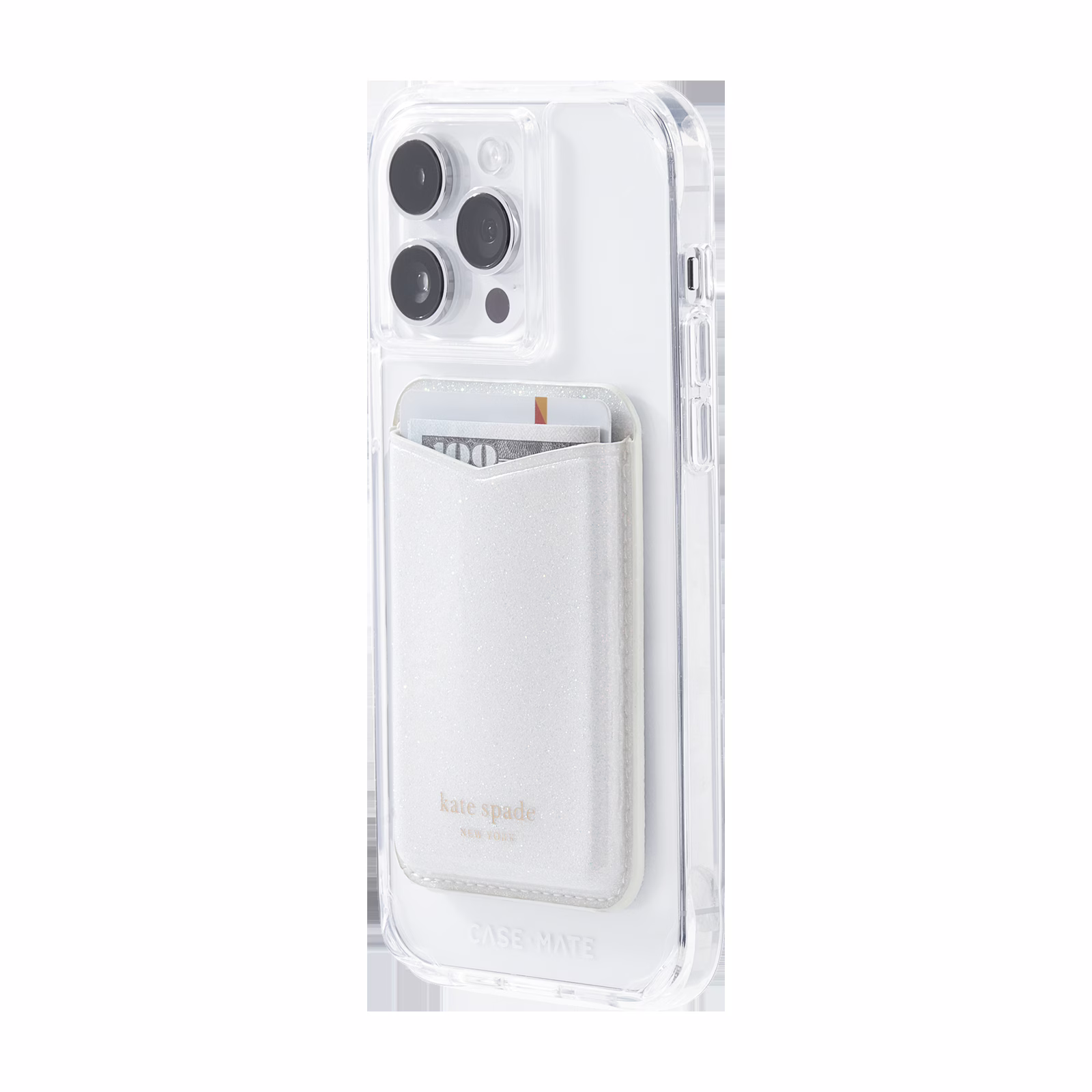 Kate Spade New York รุ่น Magnetic Card Holder - ที่เก็บบัตรติดหลังมือถือ - ลาย White Glitter