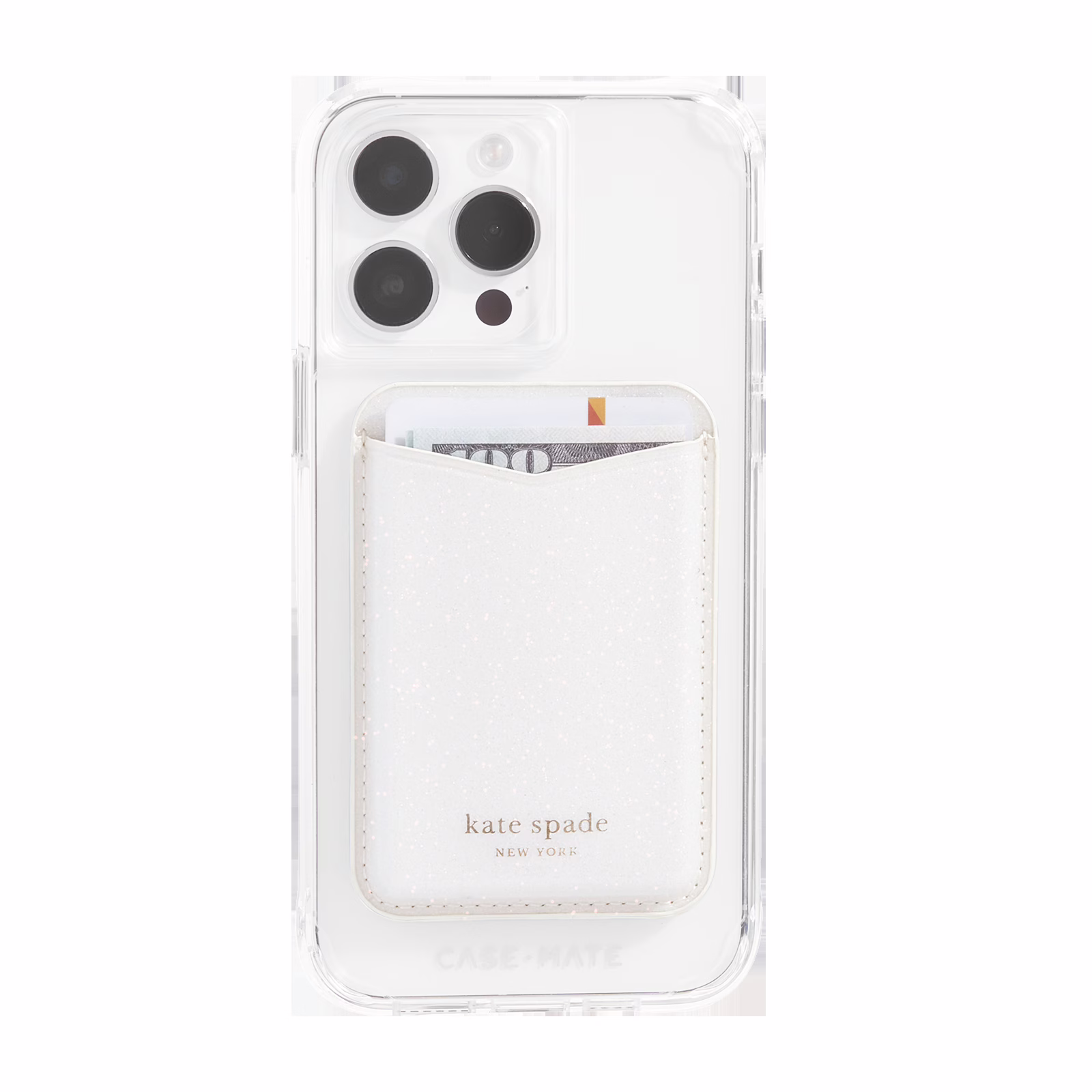Kate Spade New York รุ่น Magnetic Card Holder - ที่เก็บบัตรติดหลังมือถือ - ลาย White Glitter